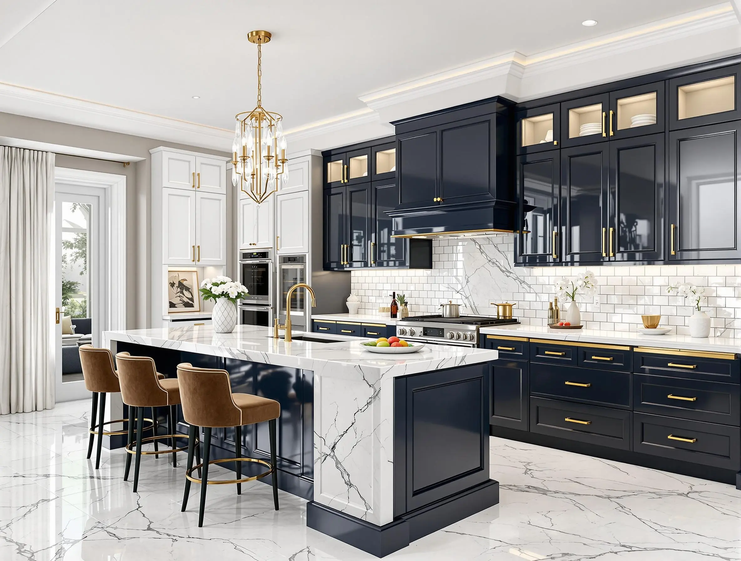 Modern kitchen concept with warm wood and concrete finishes.