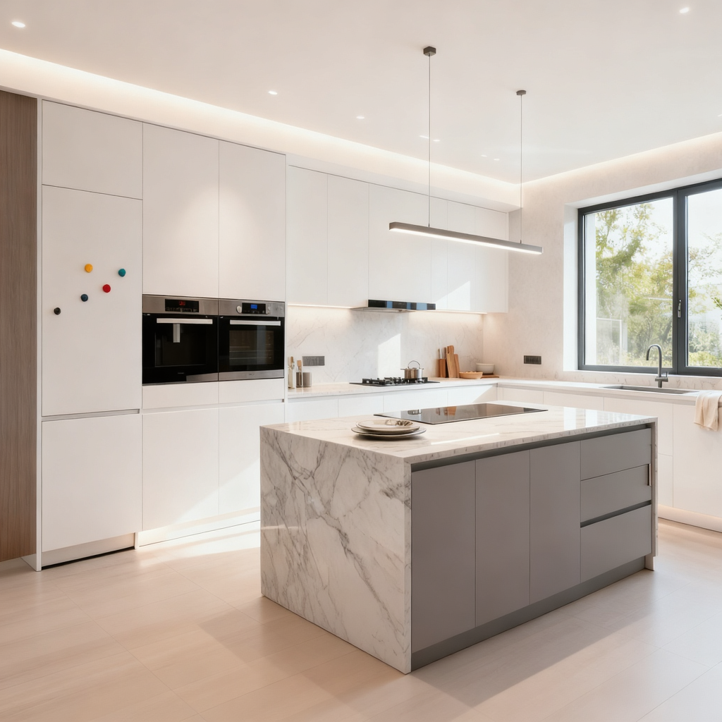 Bright kitchen used as the starting point for an AI interior design concept.